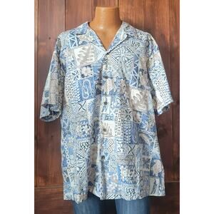 RJC Men 2XL Hawaiian Shirt 100% Cotton Neutral & Blue Tropical Made Hawaii USA🌴